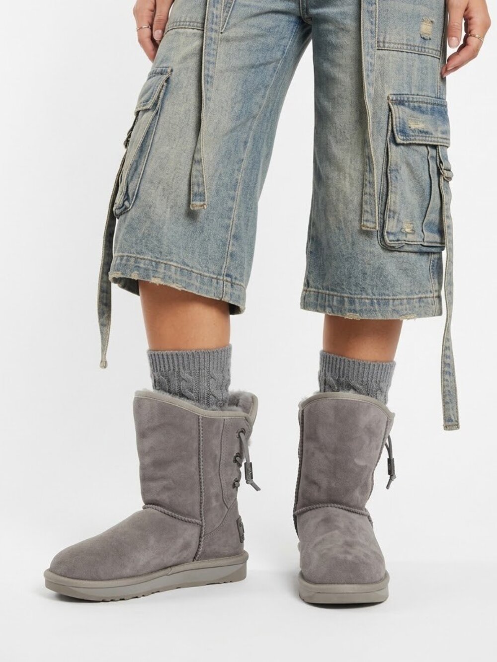 AUSTRALIA LUXE COLLECTIVE Women Y2K Gray Sheepskin Leather Shearling Boots Sz 5